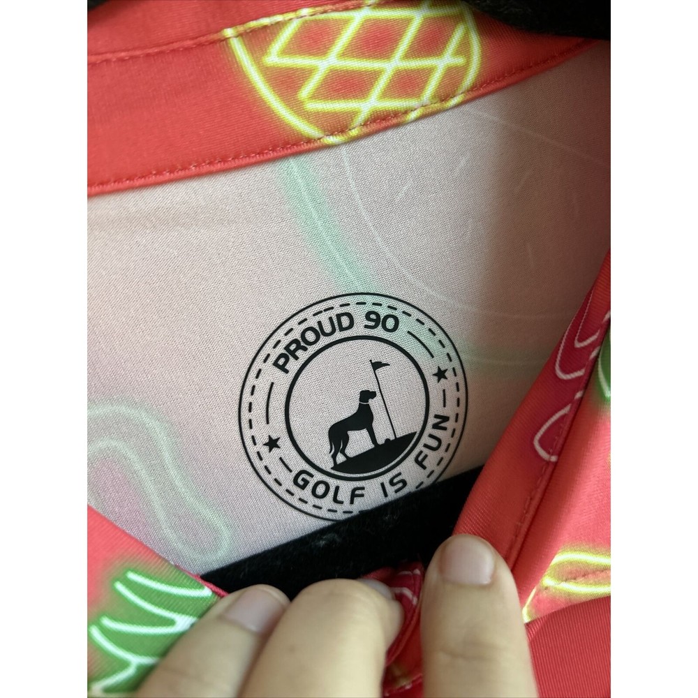 Proud 90 men’s XL Golf Polo, Neon Fruit, Short Sleeve - Picture 3 of 7